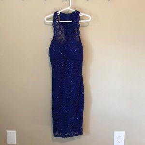Sequin hearts bodycon blue lace dress